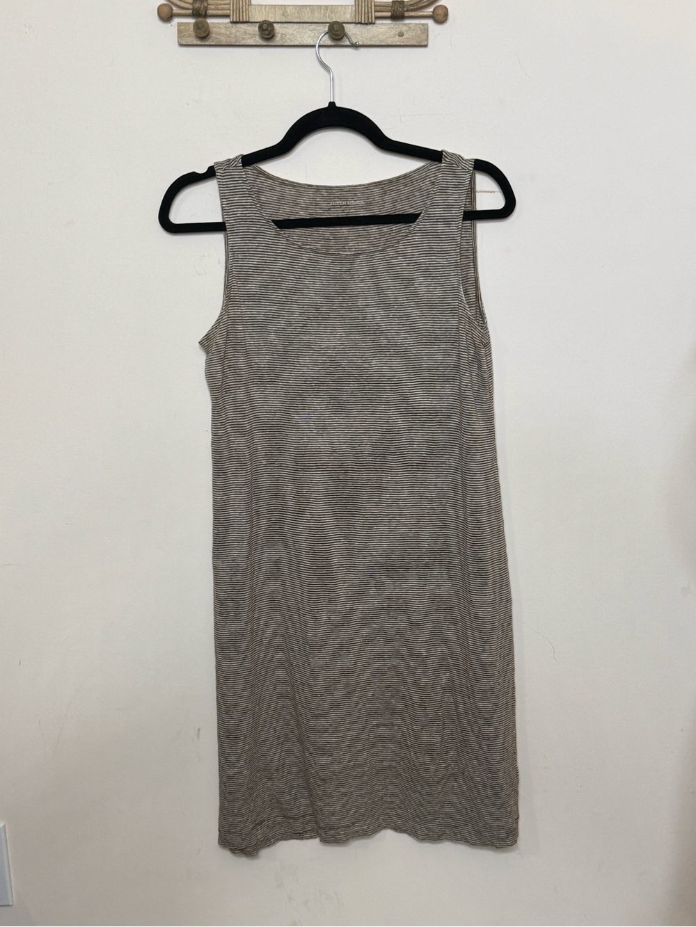 Eileen Fisher Brown Striped Sleeveless Line Knit Shift Dress Small